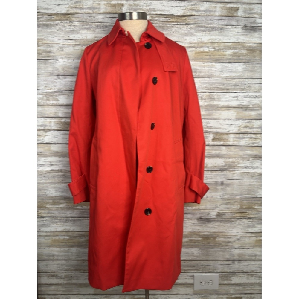 Ann Taylor Red Orange Trench Coat Womens Size M Single Breasted Classic Career